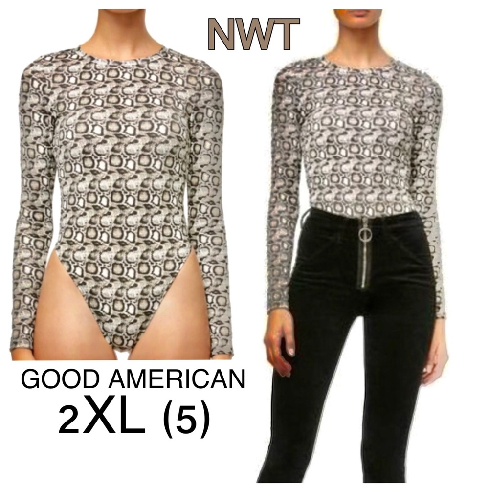 NWT (2XL) snake bodysuit GOOD AMERICAN blouse round neck animal print